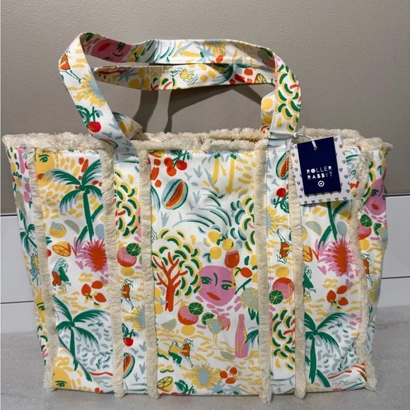 Roller Rabbit x Target - Vacation Fringe Canvas Tote Bag Yellow/ Green - Picture 2 of 2